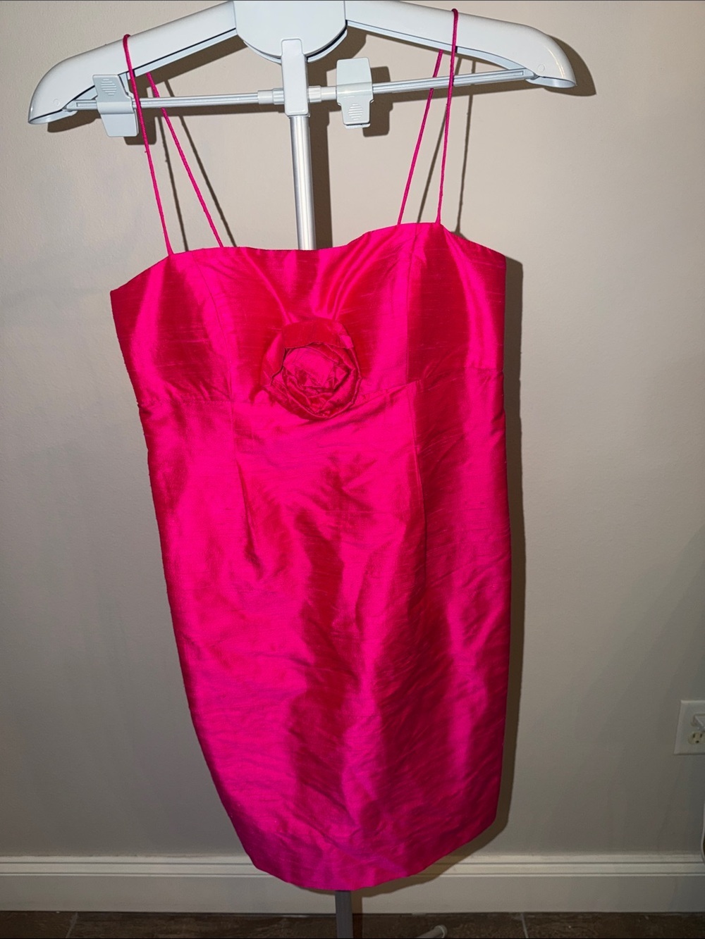 Donna Morgan Hot Pink Spaghetti-Strap Mini Dress with Rosette